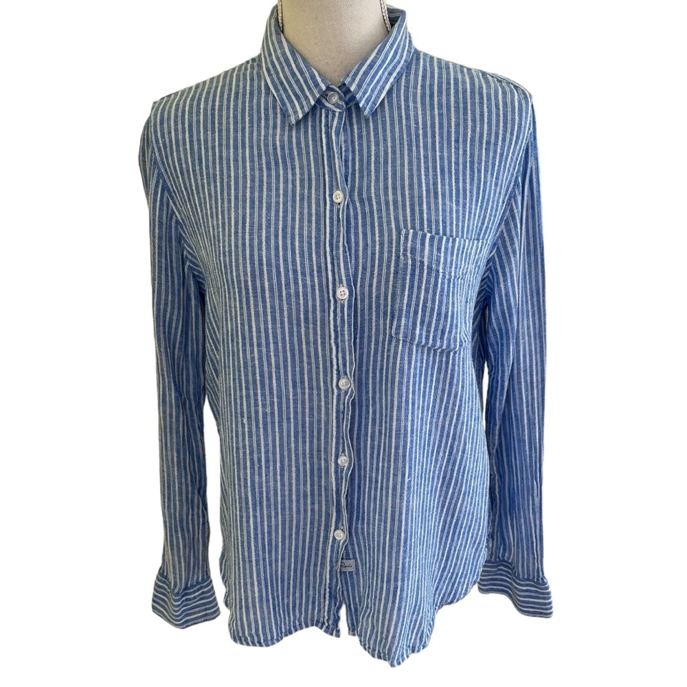 Rails Blue/White Stripe Linen/Rayon Button Front Shirt M